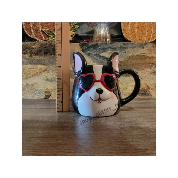 LAST CALL - Cute Dog With Heart Sunglasses Mug Cup Valentines Frenchie Corgi - Picture 1 of 3
